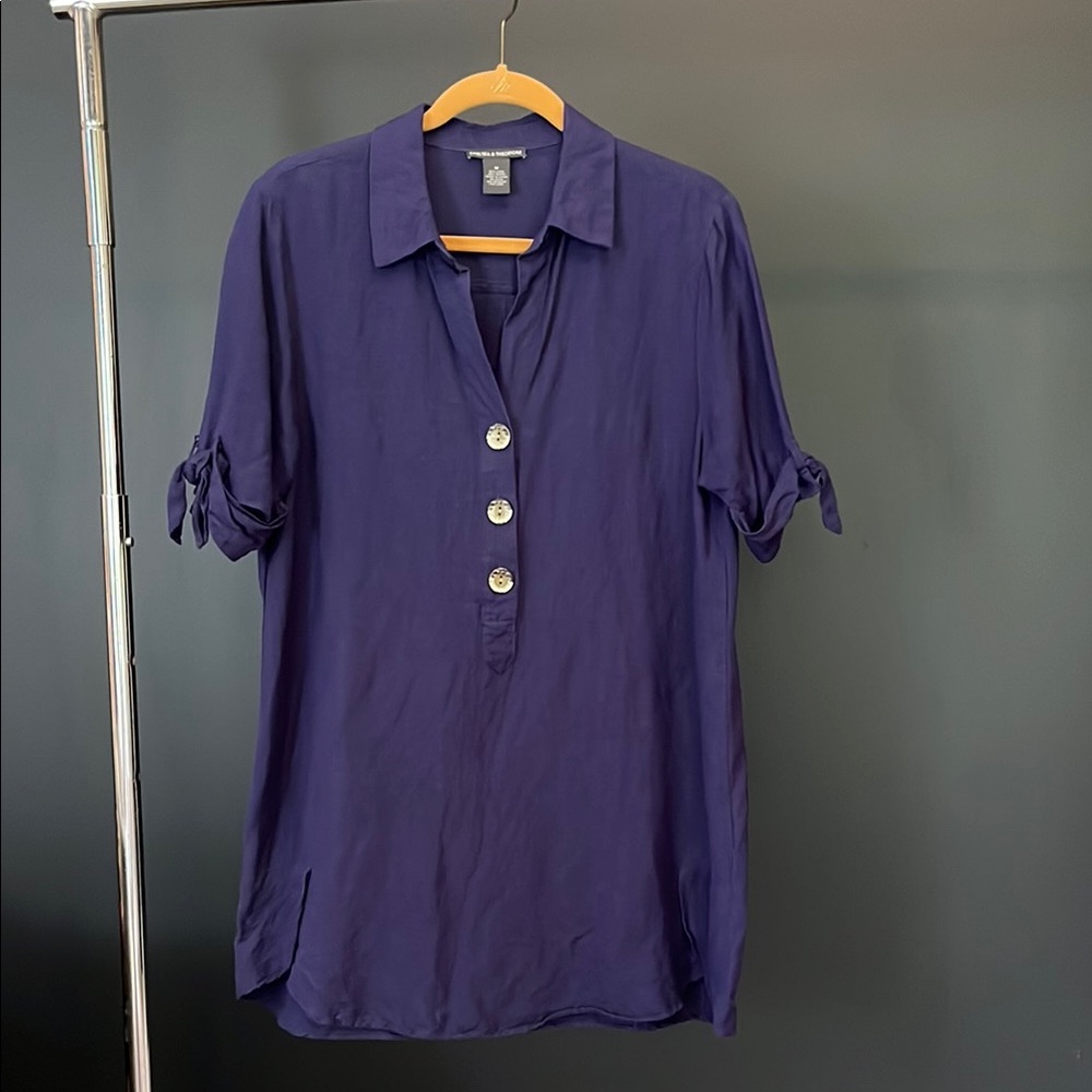 Chelsea & Theodore Navy Blue Short Sleeve Button Down Short Tunic/Dress